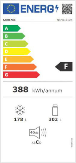 Gorenje Хладилник Гардероб 480лт NoFrost В181.7xШ79.4xД70.6см. Inox NRM8181UX