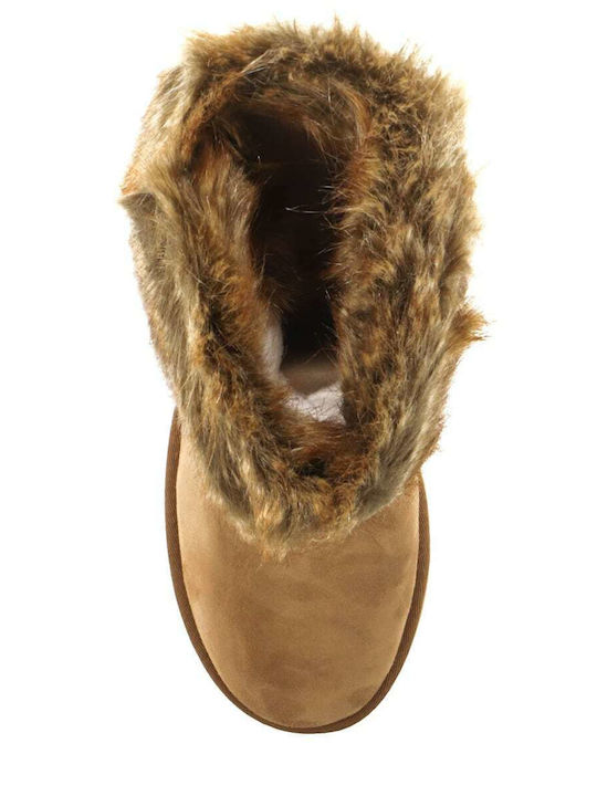 Classic Buckle Mini Suede Γυναικεία Μποτάκια με Γούνα Chestnut