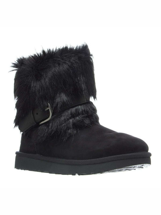Classic Buckle Mini Suede Γυναικεία Μποτάκια με Γούνα Μαύρα