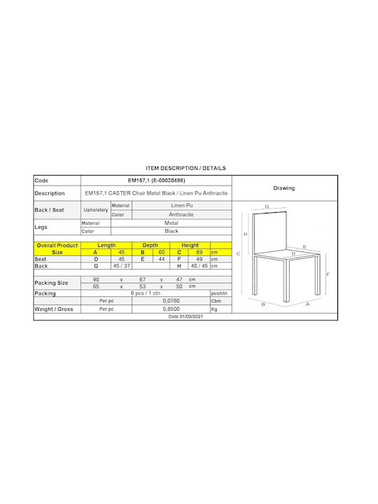 Caster Scaune Sala de mese Gri 6buc 45x60x89buc