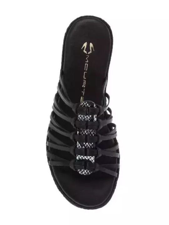 Sandale Casual Damă Flatforme Negru Din Piele