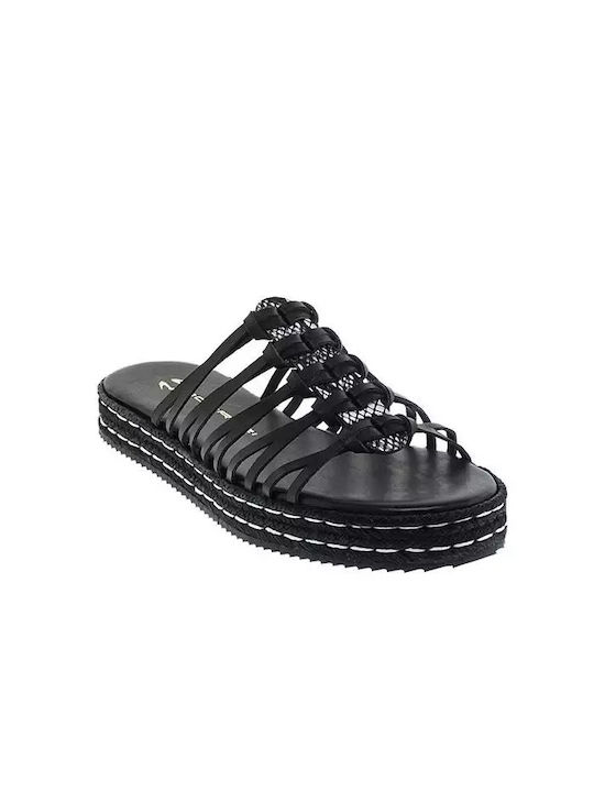 Mourtzi Leather Women's Flat Sandals Flatforms in Black Color