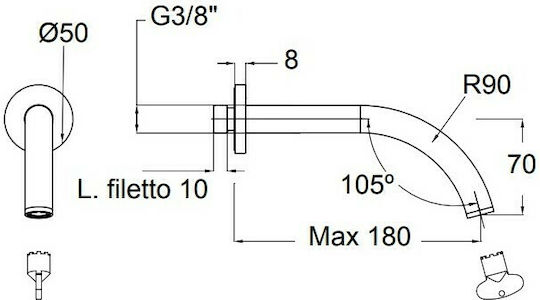 La Torre Elle Built-in Faucet Spout for Bathtub Inox Inox Brushed