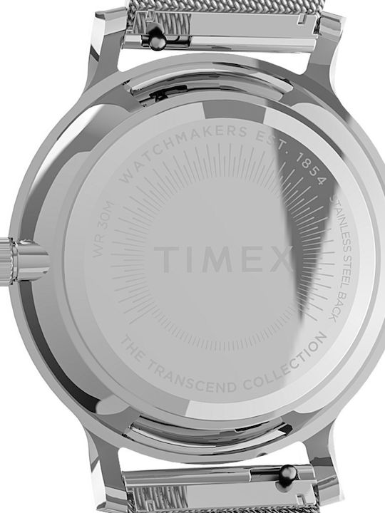 Timex Transcend Swarovski Γυναικείο Ρολόι 30mm Μπαταρίας με Ασημί Μεταλλικό Μπρασελέ