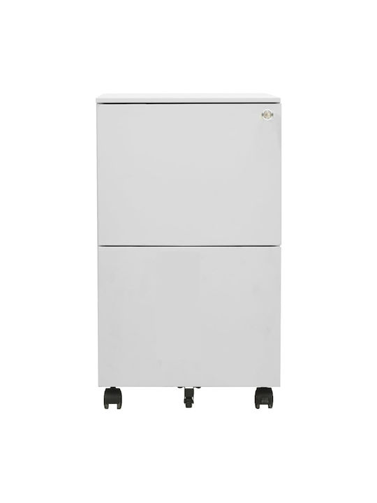 Office Storage Metal Drawer with Wheels, Lock & 2 Drawers Light Grey L39xW45xH67cm