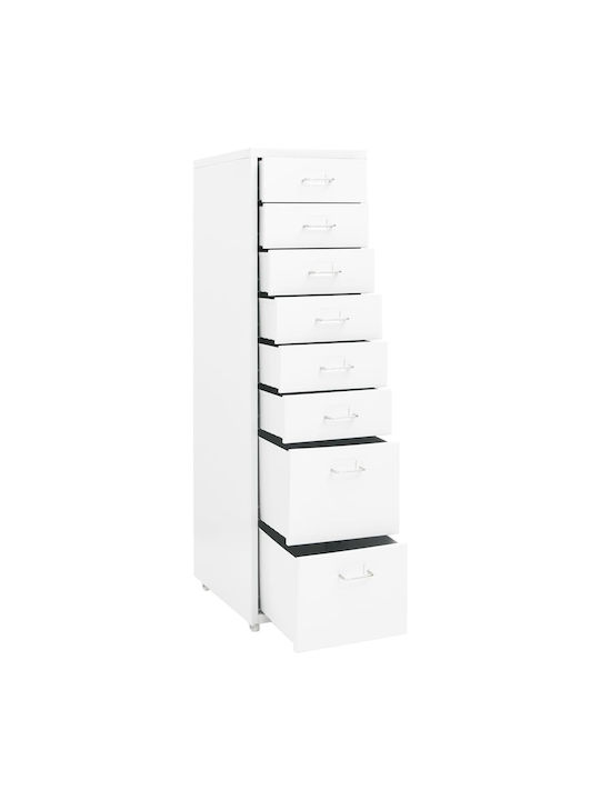 Office Storage Metal Drawer with Wheels & 8 Drawers White L28xW41xH109cm
