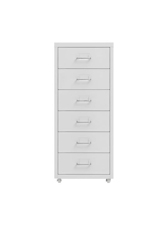 Office Storage Metal Drawer with Wheels & 6 Drawers Γκρι L28xW41xH69cm