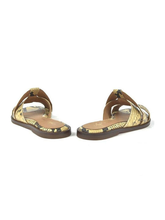 Leder Flache Sandalen für Damen in Beige Farbe