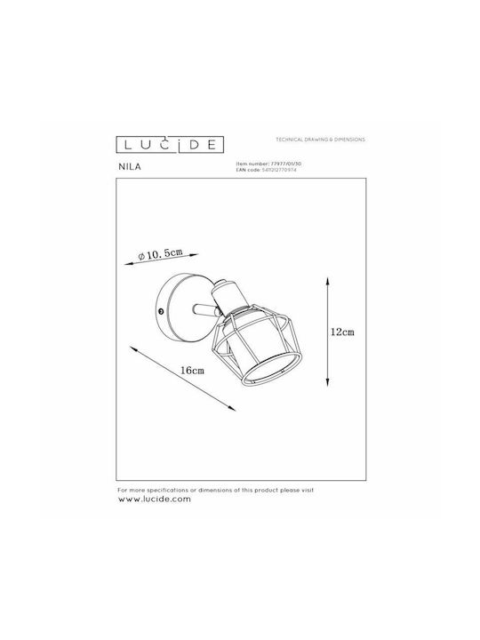 Lucide Lightning Nila Μονό Σποτ με Ντουί E14 σε Μαύρο Χρώμα