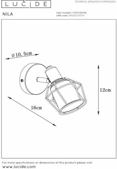 Lucide Lightning Nila Μονό Σποτ με Ντουί E14 σε Μαύρο Χρώμα