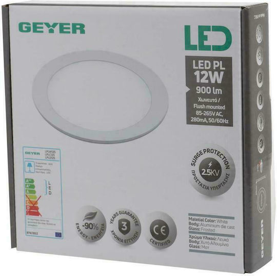 Geyer Кръгла Вграден LED Панел 12W с Топло бяло Светлина 3000К 14.5см.