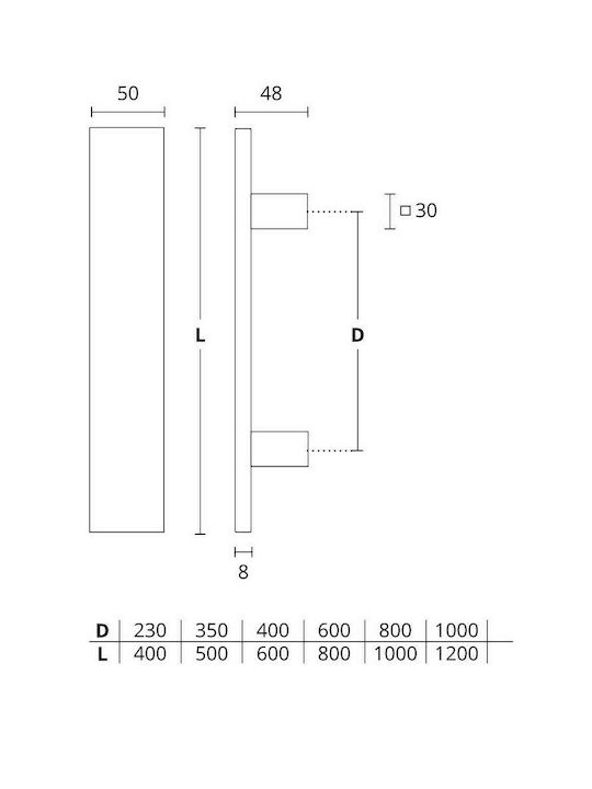 Front door handle Convex 919 stainless steel Overall length 500mm Single