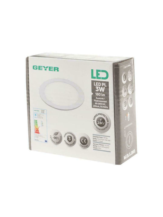 Geyer Rund Kunststoff Einbau Spot mit integriertem LED und Natürliches Weißes Licht 3W 180lm Weiß 85x85cm. 1Stück