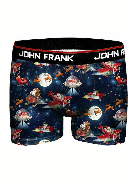 John Frank Christmas Santa Space Boxeri pentru bărbați Albastru cu modele 1Pachet