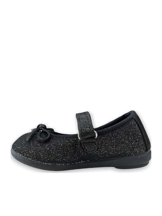 Kids Ballerinas with Hoop & Loop Closure Black