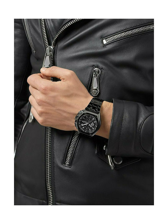 Philipp Plein Uhr Chronograph Batterie mit Schwarz Metallarmband