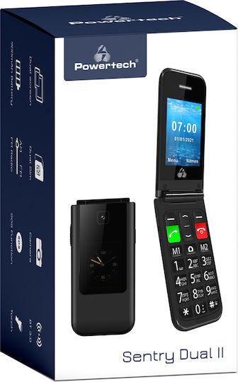 Powertech Sentry Dual II Single SIM Κινητό με Μεγάλα Κουμπιά Μαύρο