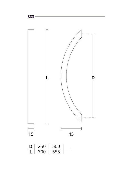 Convex Handle Front Door 883 555mm Nickel