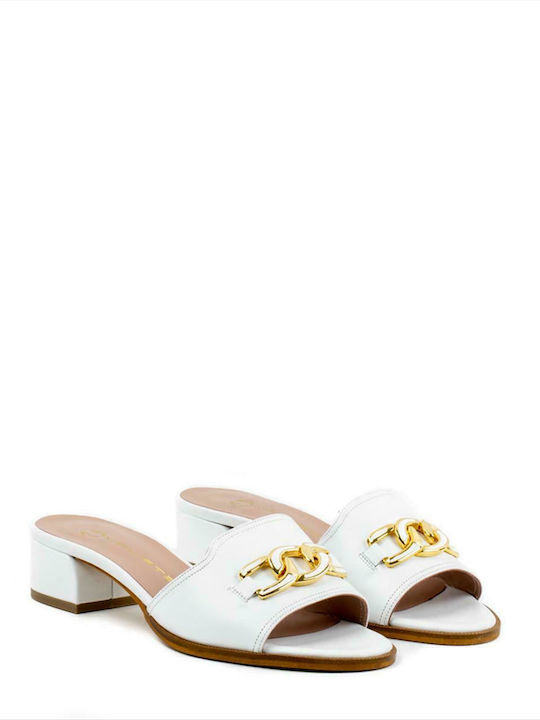 Mourtzi Chunky Heel Leather Mules White