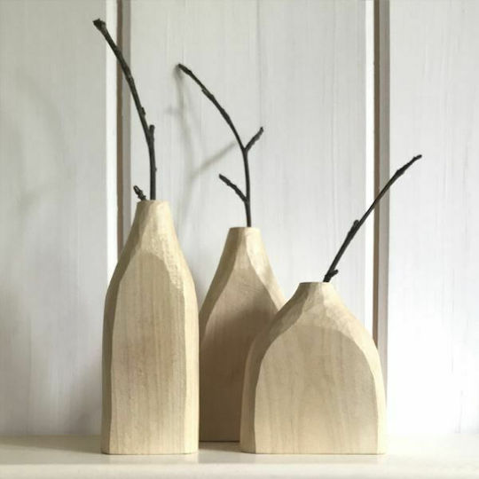 Synchronia Wooden Beige Vase Diameter 9.5cm x Height 9.5cm