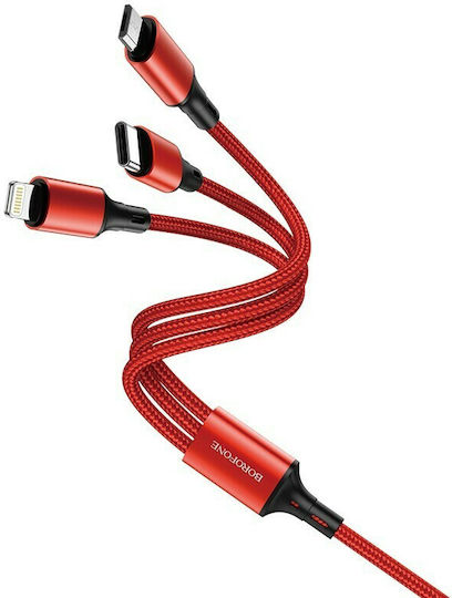 Borofone BX50 Fresco Braided USB to Lightning / Type-C / micro USB 1m Cable Red