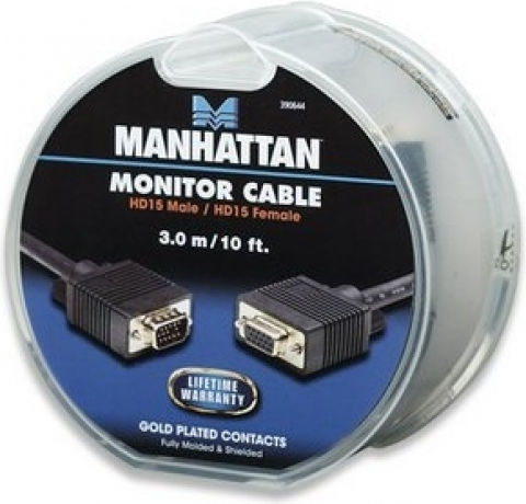 Manhattan Кабел VGA мъжки - VGA женски Черен 3м (390644)