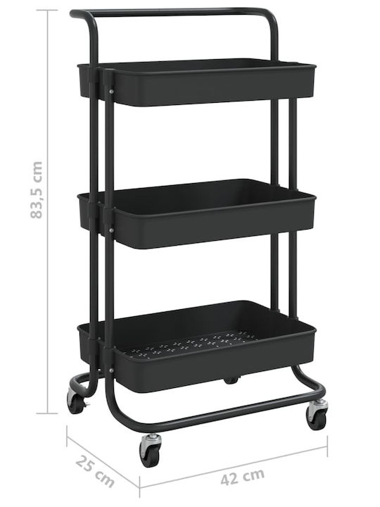 vidaXL Kitchen Trolley Metallic in Black Color 3 Slots 42x25x83.5cm