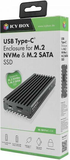 Icy Box Θήκη για Σκληρό Δίσκο M.2 PCI Express NVME με σύνδεση USB 3.1 Type-C σε Γκρι χρώμα