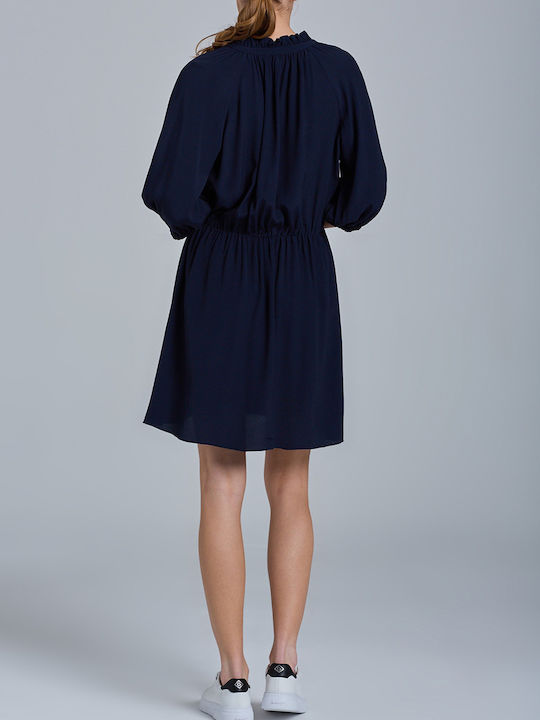 Summer Mini Dress with Ruffles Navy Blue