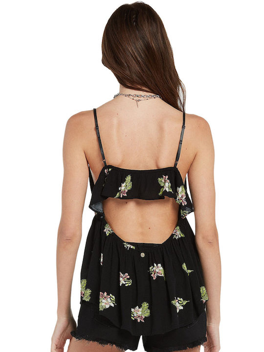 Volcom Damen Sommer Bluse mit Trägern Blumen Schwarz