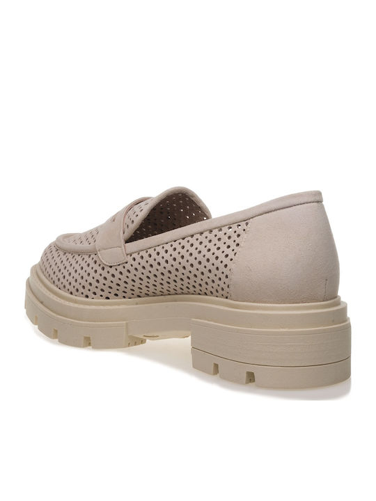 Δερμάτινα Γυναικεία Loafers σε Μπεζ Χρώμα