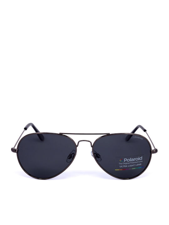 Polaroid Men's Sunglasses with Silver Metal Frame and Black Polarized Lens 04213 A4X/Y2