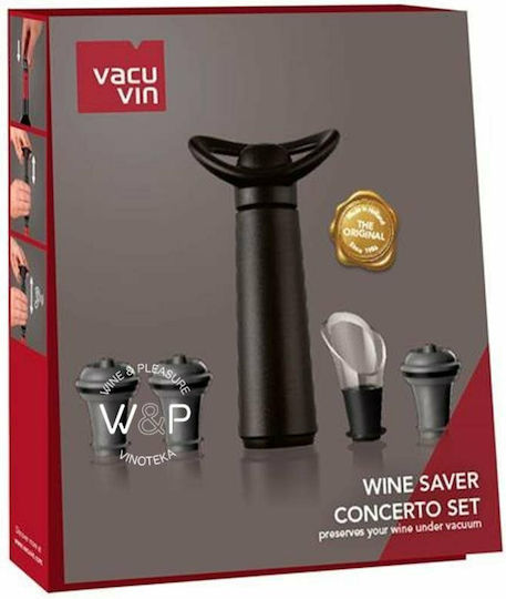 Vacu Vin Аератор за вино Метален с 3 пробки Черен
