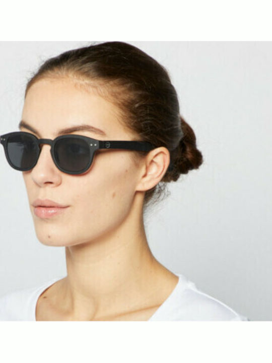 Izipizi C Unisex Sunglasses with Black Horn-Rimmed Frame and Black Lens