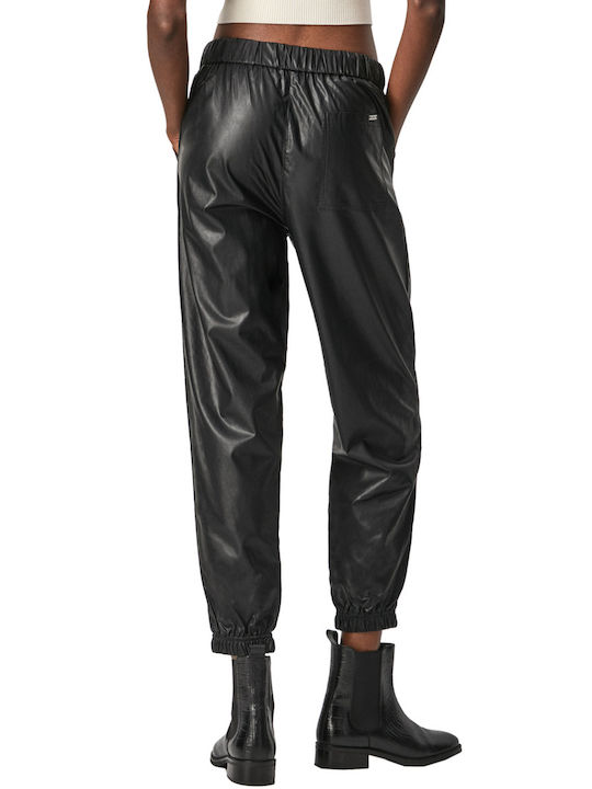 Pepe Jeans Berry Women's Leather Trousers with Elastic Black