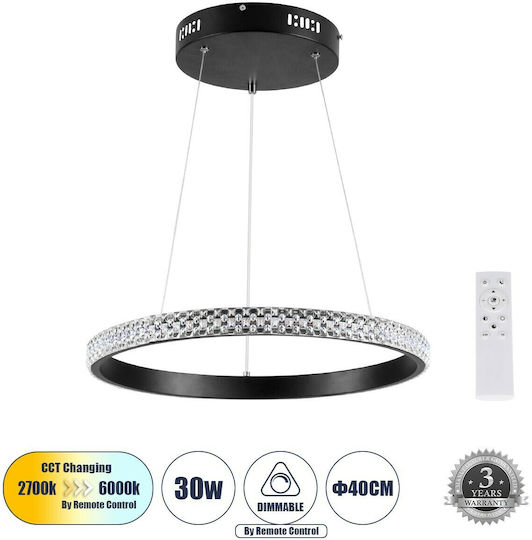 GloboStar Diamond Κρεμαστό Φωτιστικό Μαύρο LED με Ρυθμιζόμενο Λευκό Φως 46x46εκ.