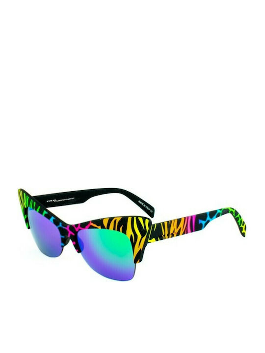 Italia Independent I-Plastik Women's Sunglasses with Multicolour Plastic Frame and Green Mirror Lens
