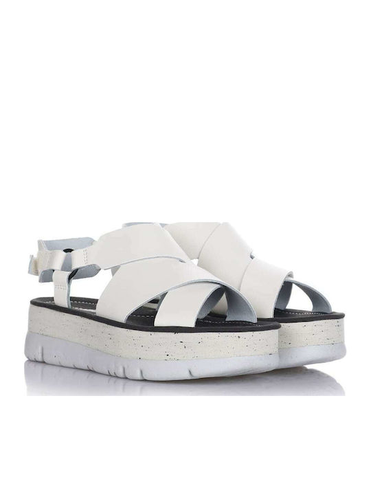 Oruga Up Leather Women's Flat Sandals Anatomic Sporty in White Color