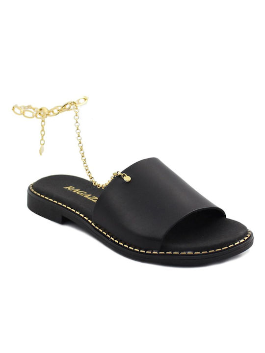 Ragazza Leather Women's Flat Sandals in Black Color