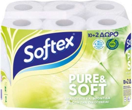 Softex Pure & Soft Χαρτί Υγείας 12 Ρολά 2 Φύλλων (62gr/Ρολό)