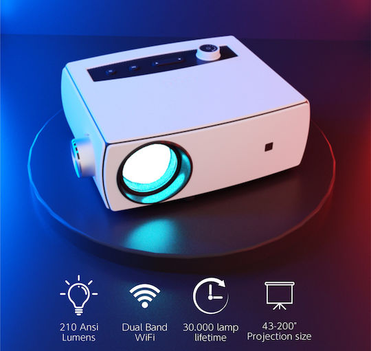 Powertech PT-983 Proiector LCD Full HD LED cu Wi-Fi și Difuzoare Incorporate Alb