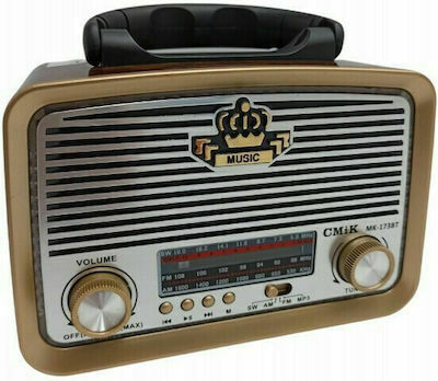 Cmik MK-173BT Retro Επιτραπέζιο Ραδιόφωνο Επαναφορτιζόμενο με Bluetooth και USB Καφέ
