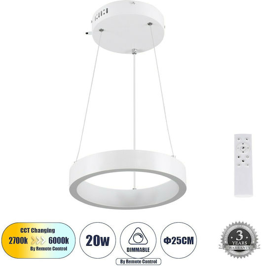 GloboStar Nemesis Κρεμαστό Φωτιστικό Λευκό LED με Ρυθμιζόμενο Λευκό Φως 31x31εκ.