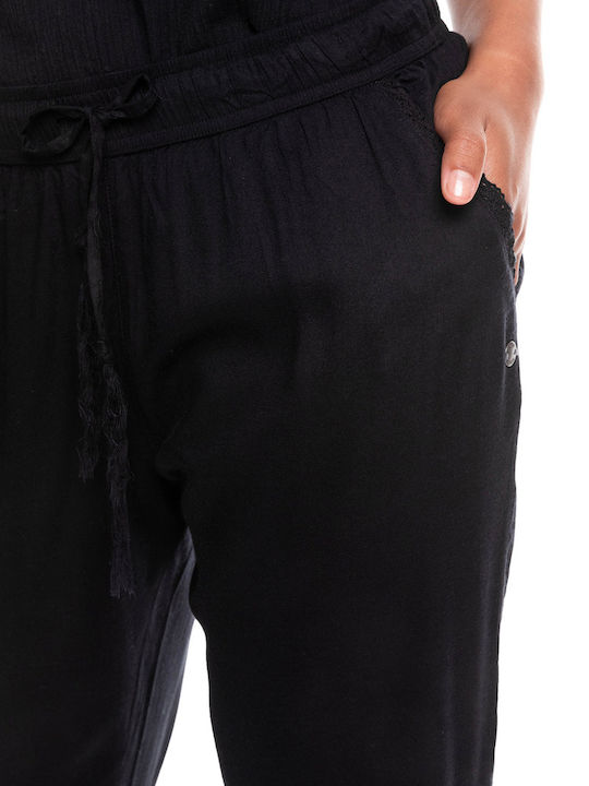 Bimini Women's Fabric Trousers with Elastic Carrot Fit Black