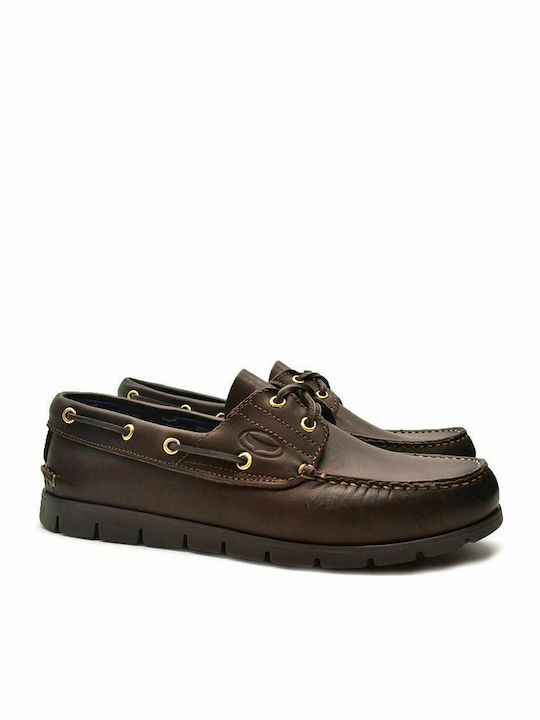 Maine Men's Leather Boat Shoes Brandy Dark Sole