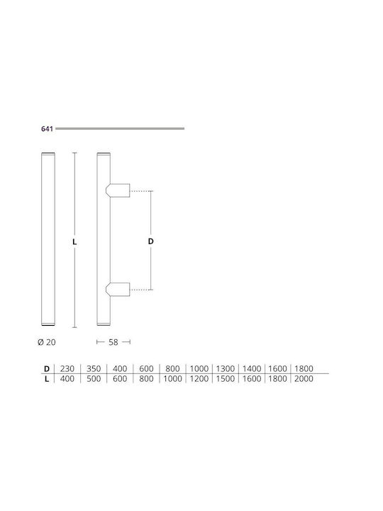 Front door handle Convex 641 Nickel Matt - stainless steel Overall Length 1000mm Single