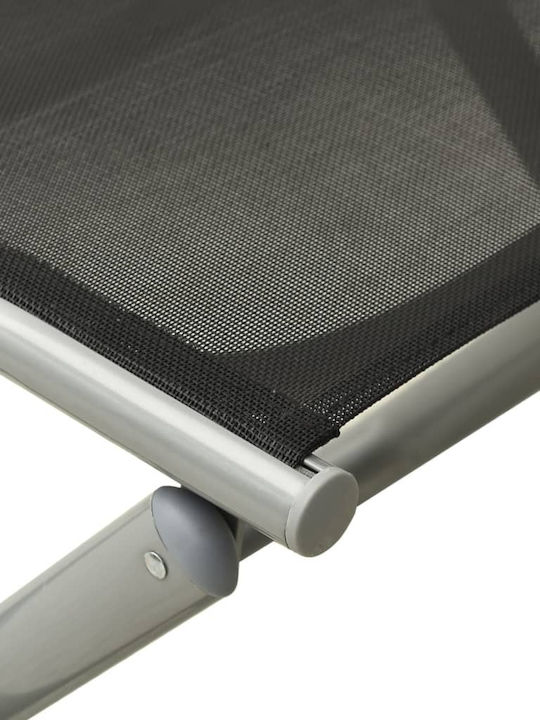 Aluminum Garden Pool Deckchair with Textilene Fabric Black Set with Table 3 Pieces 178x61.5x60cm