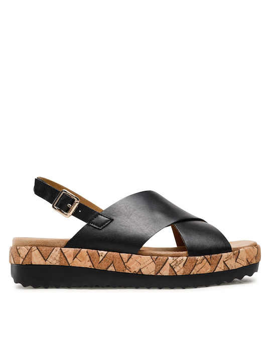 Caprice Leather Women's Flat Sandals Anatomic in Black Color