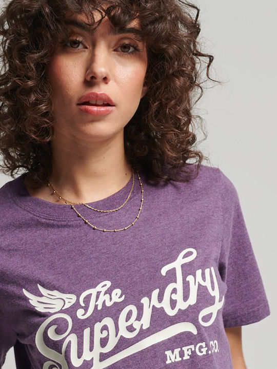 Superdry Vintage Script Style College Women's T-shirt Purple