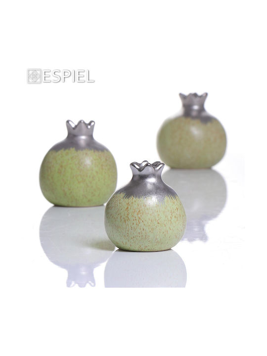 Espiel Tischplatte Glücksbringer Granatapfel Silver/ Green Keramik 12.7x12.7cm 1Stück